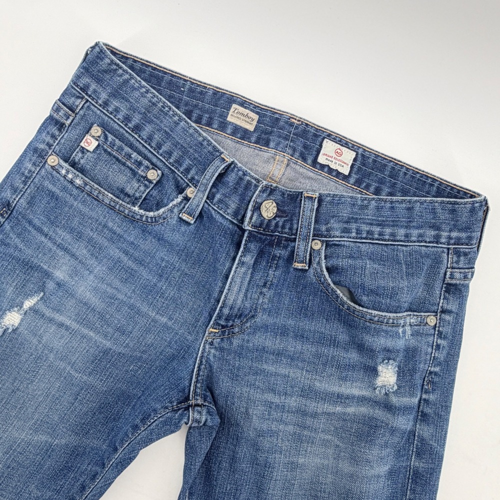 AG Adriano Goldschmied Tomboy Jeans Women 26R Blue Relaxed Straight Distressed